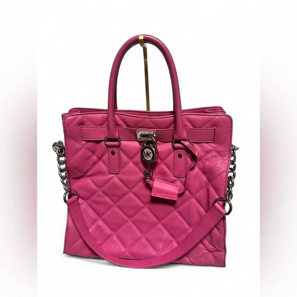 Michael Kors Quilted Hamilton Tote Top Handle Shoulder Chain Strap & Lock - Picture 1 of 13
